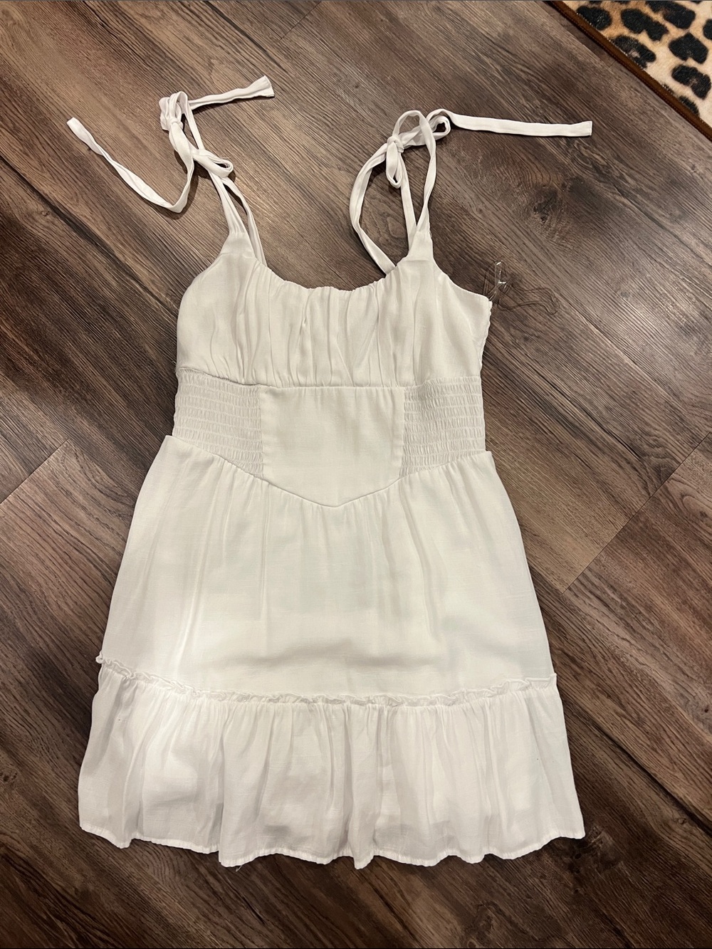 Trixxi White Smocked Tie-Shoulder Dress